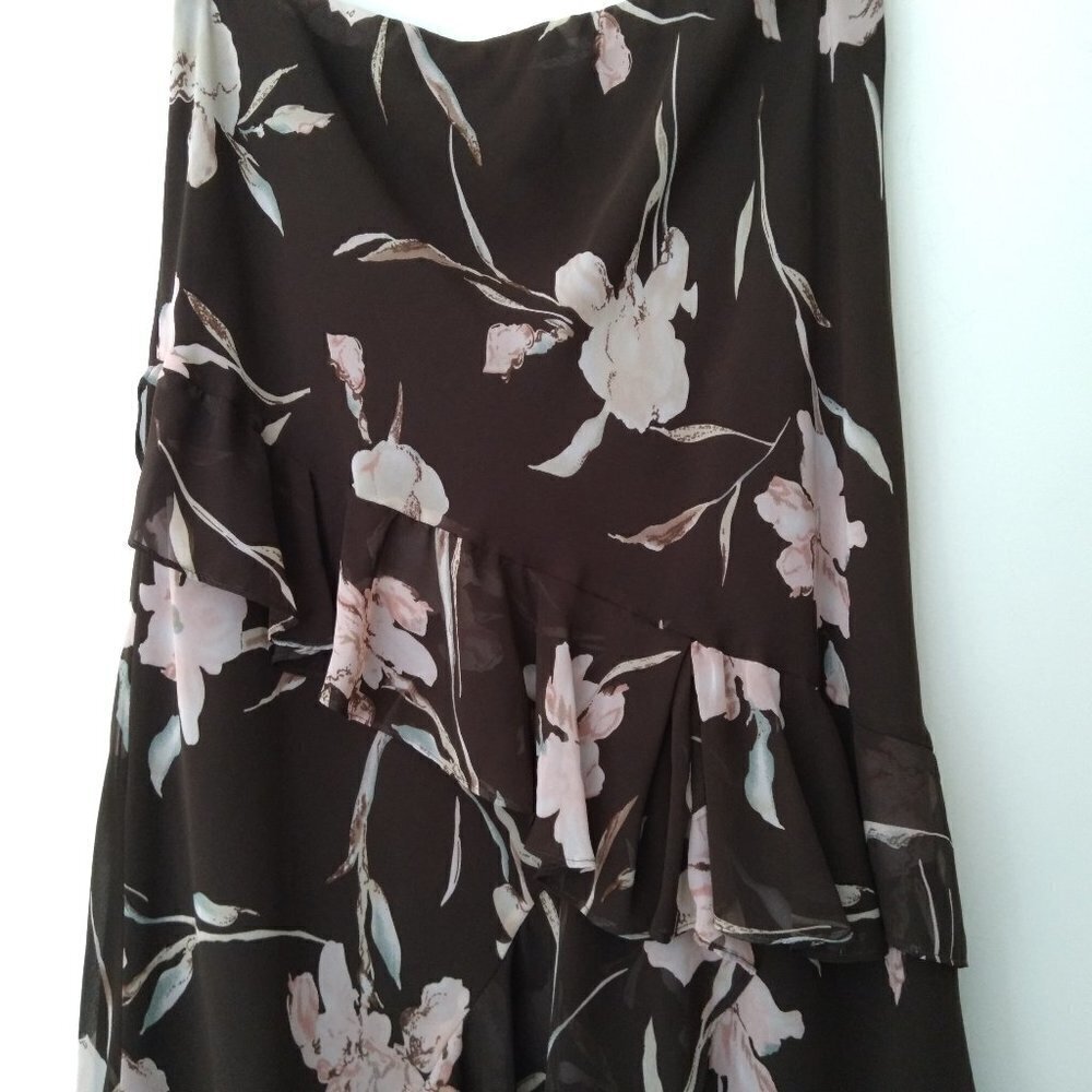 Chaps Brown Floral High Low Skirt - Picture 3 of 6